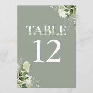 Sage Greenery Floral Typografy Tischnummer