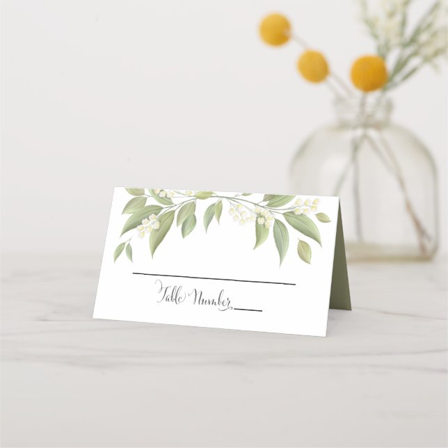 Sage Greenery Foliage Hochzeit Elegante Tischnumme Platzkarte (Vorderseite)