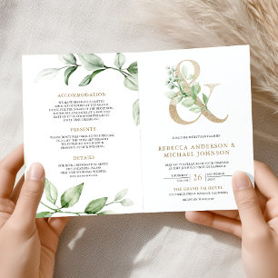Sage Greenery Gold Et-Zeichen QR-Code Hochzeit Einladung