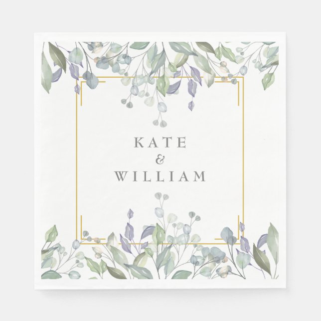 Sage Greenery Lilac Wedding Watercolor Floral Serviette (Vorderseite)
