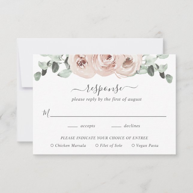 Sage Greenery Meal Pink Dusty Rose Blumenzehen RSVP Karte (Vorderseite)