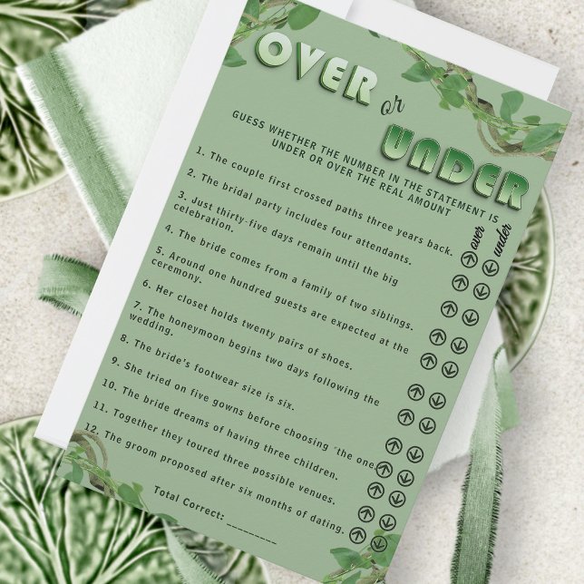 Sage Greenery Over or Under Bridal Shower Fun Game (Von Creator hochgeladen)