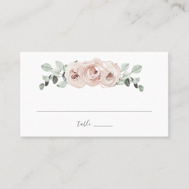 Sage Greenery Pink Dusty Rose Floral Wedding Platzkarte (Vorderseite)