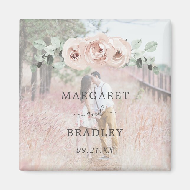 Sage Greenery Pink Floral Dusty Rose Foto Hochzeit Magnet (Vorne)