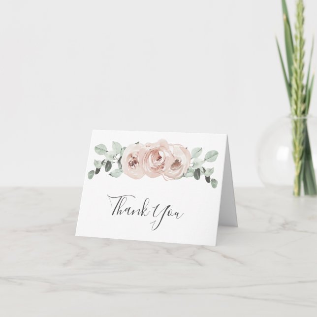 Sage Greenery Pink Floral Dusty Rose Hochzeit Dankeskarte (Vorderseite)