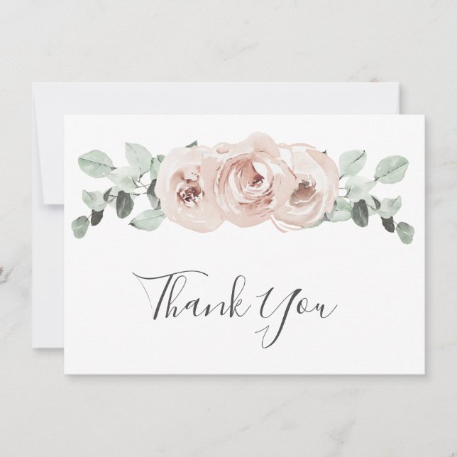 Sage Greenery Pink Floral Dusty Rose Hochzeit Dankeskarte (Vorderseite)