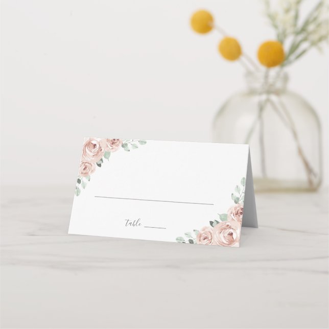 Sage Greenery Pink Floral Dusty Rose Hochzeit Platzkarte (Vorderseite)