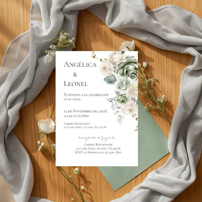 Sage Greenery Spanish Wedding Einladung (Von Creator hochgeladen)
