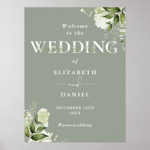 Sage Greenery Typografie Wedding Willkommenszeiche Poster