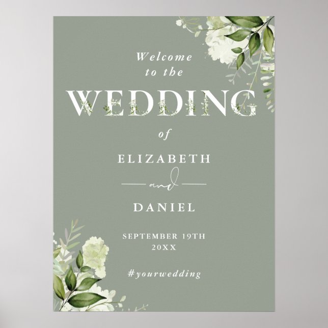 Sage Greenery Typographie Mariage Affiche de bienv (Devant)