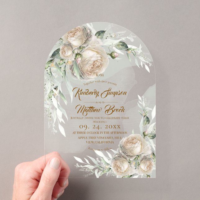 Sage Greenery White Rose Wedding Acryleinladungen (Insitu (Handheld))