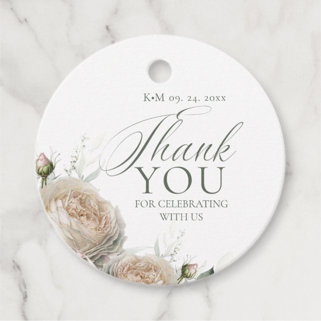 Sage Greenery White Rose Wedding Geschenkanhänger (Vorderseite)