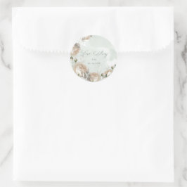 Sage Greenery White Rose Wedding Runder Aufkleber