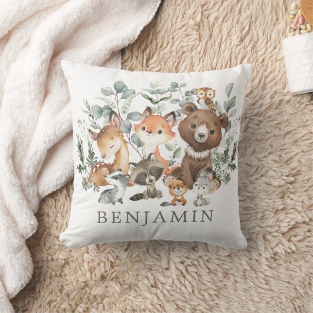 Sage Greenery Woodland Forest Animals Baby Kinderz Kissen (Decke)