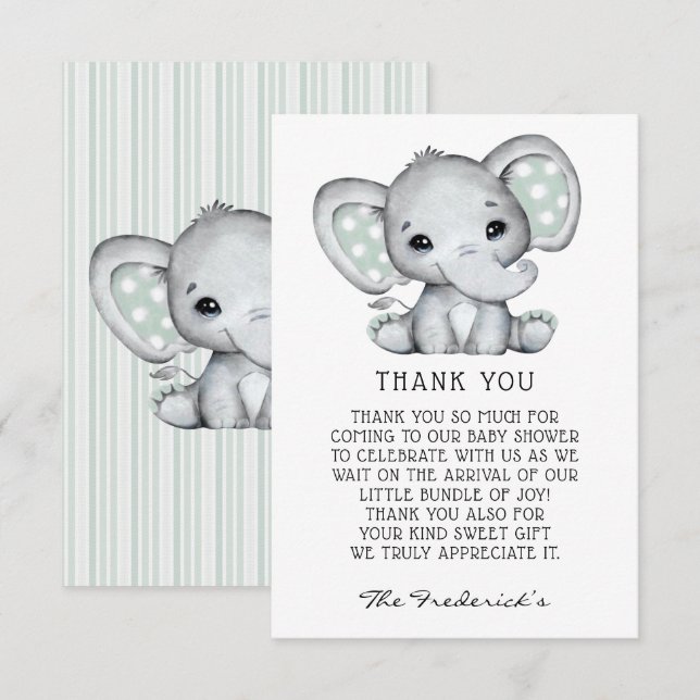 Sage Grey Elephant Baby Dusche Danke Karte (Vorne/Hinten)