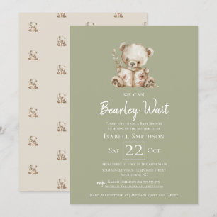 Sage-Grün-Bearly-Wait-Storybook-Bär-Baby-Party  Einladung