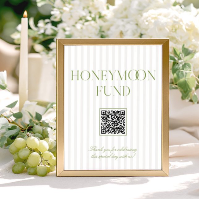 Sage Grün & Beige Hochzeitsgeschenk QR-Code Schild (Sage Green & Beige Honeymoon Fund QR Code Sign)