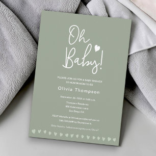 Sage Grün Benutzerdefiniert Oh Baby Shower Geschle Einladung