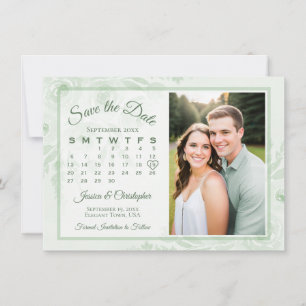 Sage Grün Boho Pfingstrosen Kalender & Foto Hochze Save The Date