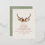 Sage grün botanisch elegant jugendlich modern folien feiertagspostkarte<br><div class="desc">Schwarze Terrakotta und Salbei grün florale botanische elegante jugendliche Fröhliche Weihnachtskarte. Goldtypografie in Echtfolie,  Silber und Rose.</div>
