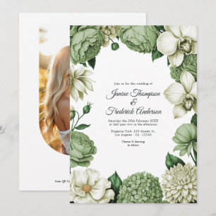 Sage Grün & Elfenbein Aquarell Blumen Hochzeit Einladung