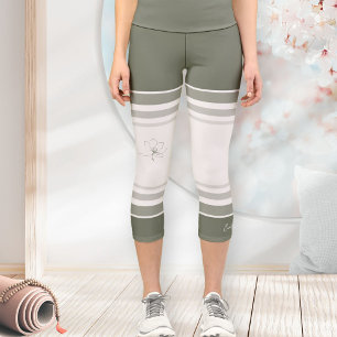 Sage Grün Elfenbein Blumen Linienkunst Athletik St Capri Leggings