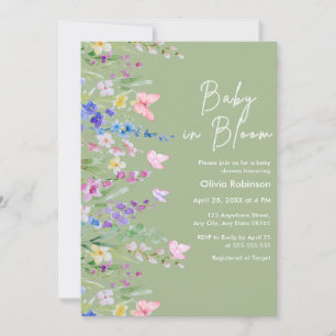 Sage-Grün Frühling Baby in Blüte Baby Shower Einladung