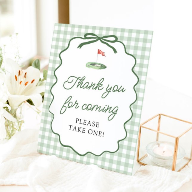 Sage Grün Gingham Golf Danke fürs Kommen Schild (Sage Green Gingham Golf Thank you for coming Sign)