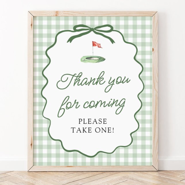 Sage Grün Gingham Golf Danke fürs Kommen Schild (Sage Green Gingham Golf Thank you for coming Sign)