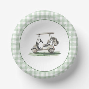 Sage Grün Gingham Golf Neu im Club Pappteller
