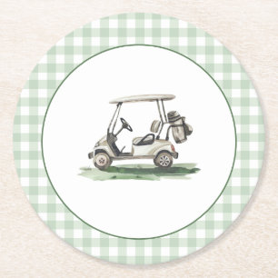 Sage Grün Gingham Golf Neu im Club Runder Pappuntersetzer