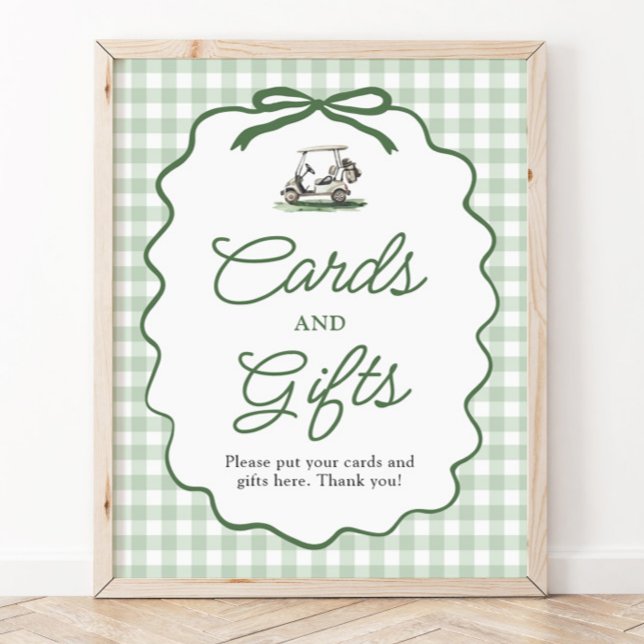 Sage Grün Gingham Schleife Golf Karten und Geschen Poster (Sage Green Gingham Bow Golf Cards and Gifts Sign)