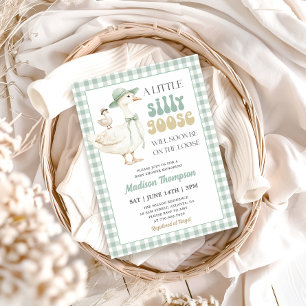 Sage-Grün-Gingham-Silly-Goose-Baby-Party Einladung