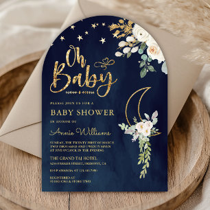 Sage Grün Gold Elfenbein Blumen Mond Navy Babypart Einladung