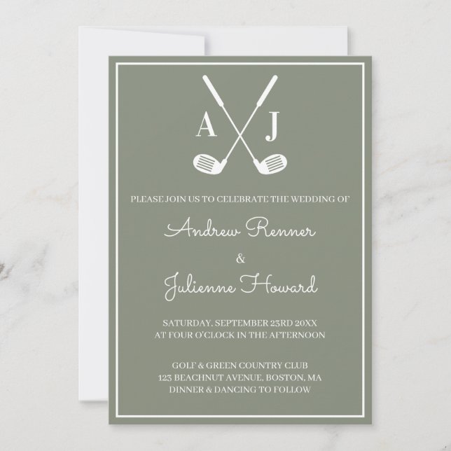 Sage Grün Golf Hochzeit Einladung (Vorderseite)