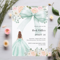 Sage grün Kleid Bogen Rosa Sweet 16 Einladung