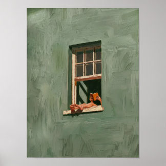 Sage-Grün-Lesender am Fenster-Ölgemälde-Kunst Druc Poster