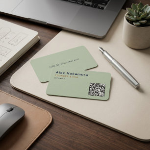 Sage Grün Minimal QR-Code Tech Gründer Startup Visitenkarte