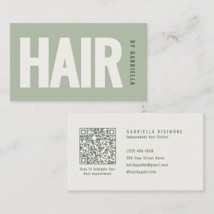 Sage-Grün-Minimalist-Haarstylist-QR-Code Visitenkarte