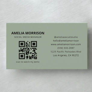Sage Grün Modernes QR-Code Minimalistisches Profes Visitenkarte