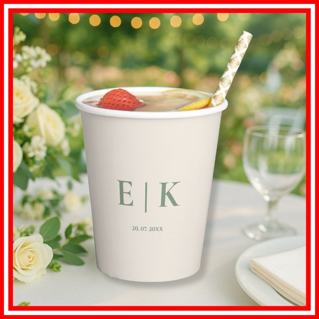Sage Grün Monogramm | Hochzeit Pappbecher (Von Creator hochgeladen)