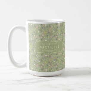 Sage Grün Rosa Weiße Blumen Florales Boho-Muster Kaffeetasse