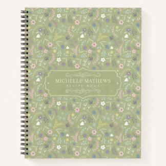 Sage Grün Rosa Weiße Blumen Florales Boho Muster Notizbuch