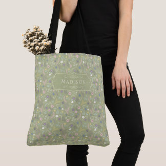 Sage Grün Rosa Weiße Blumen Florales Boho-Muster Tasche