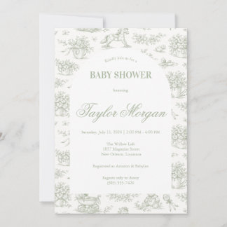 Sage Grün Toile Babyshower-Einladung | Klassisch Einladung