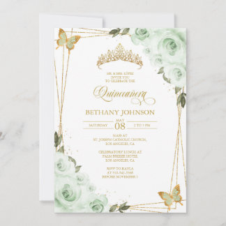 Sage Grün und Gold Quinceañera-Einladung Einladung