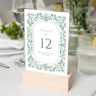 Sage Grün Vintage Botanical Floral Rahmen Hochzeit Tischnummer