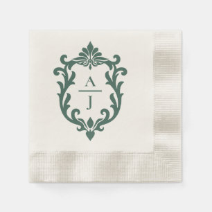 Sage Grün Vintage Verzierte Wappen Hochzeit Serviette