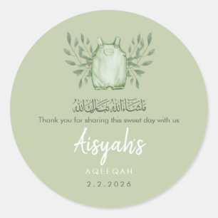 Sage-Grün-Wasserfarbe-Baby-Boy-Aqeeqah Runder Aufkleber