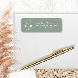 Sage Grün Weiße Monogramm Blumen Akzent Adresse